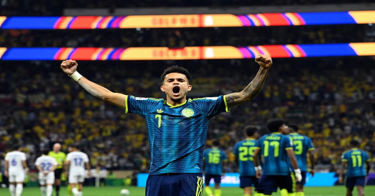 Luis Diaz celebrates as Colombia prepare to face Switzerland in the 2026 World Cup Round of 16